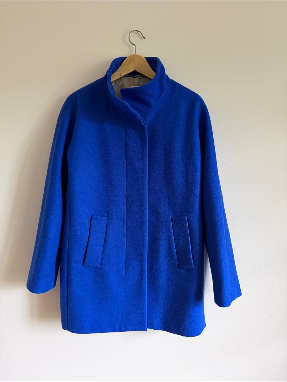 J. Crew Bright Cobalt Blue Funnel-Neck Pea Coat Womens 8 Preppy Wool